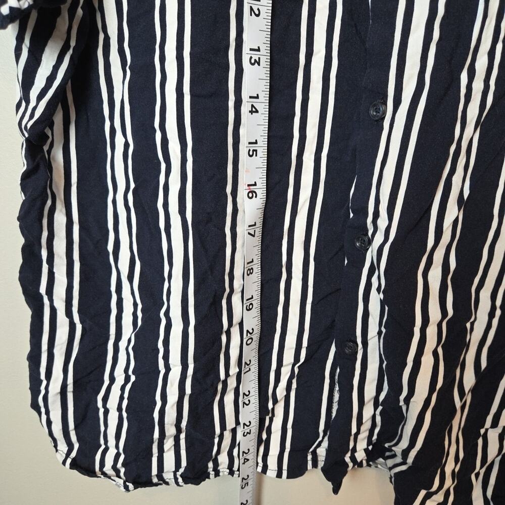 Denim & Flower Button Up Mens Large Navy Blue Striped Short Sleeve Shirt - Picture 5 of 6